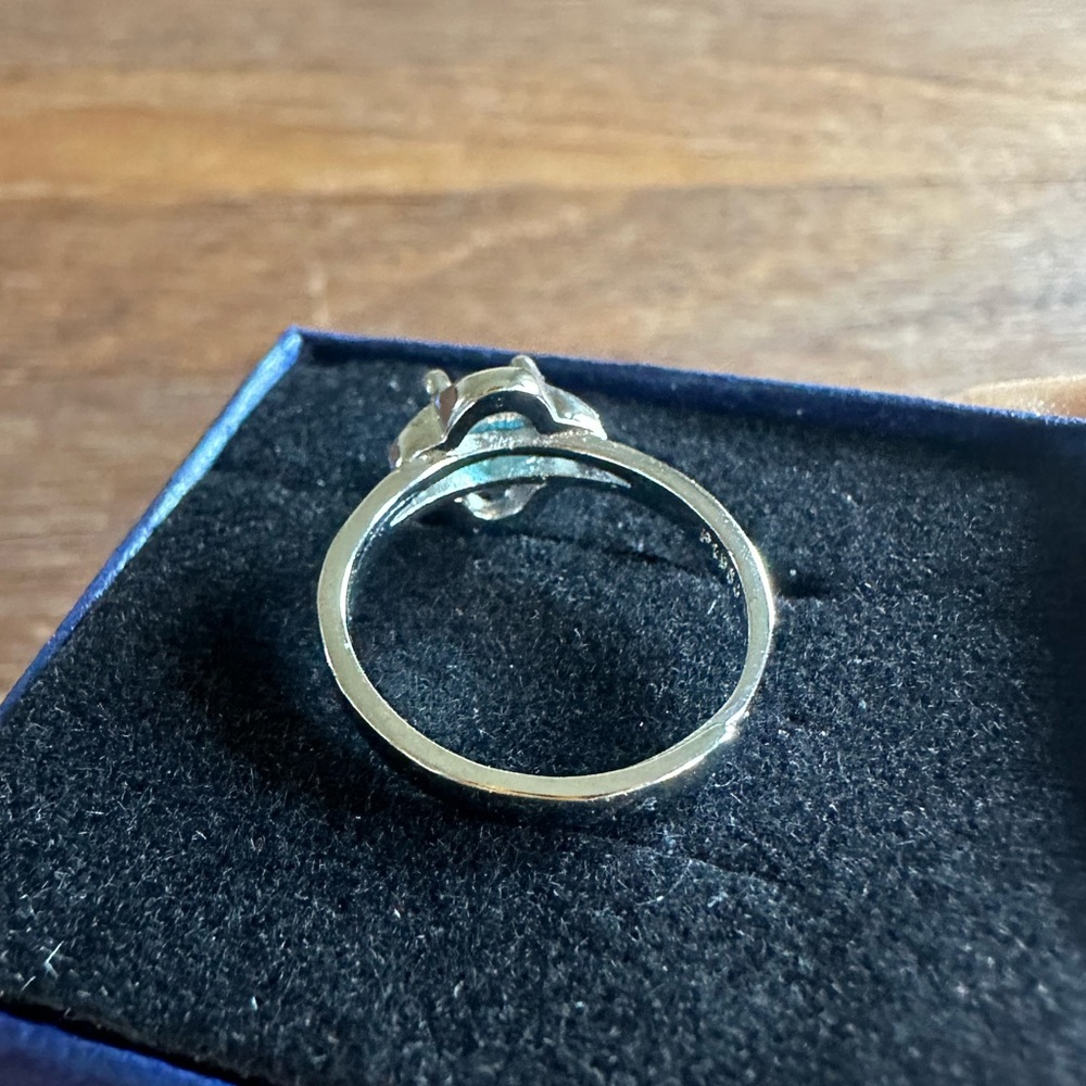 Blue Moissanite Ring Silver Tone Solitaire Ring Elegant Minimalist Gift - Picture 5 of 6